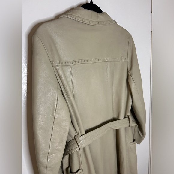 Vintage Taupe/Beige Leather Belted Trench Coat 24K by Dan di Modes Size S/M - Picture 3 of 16